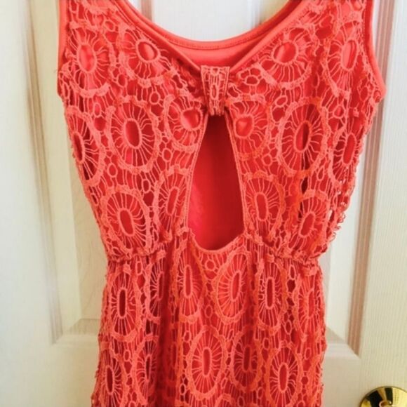 Lauren Conrad Crochet Sleeveless Scoopneck Dress Orange Sz Small - Picture 6 of 10